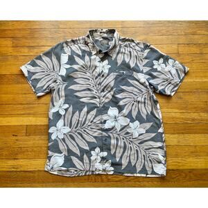 QUIKSILVER Waterman Gray/Beige/White Floral 'Aloha' Shirt sz XL